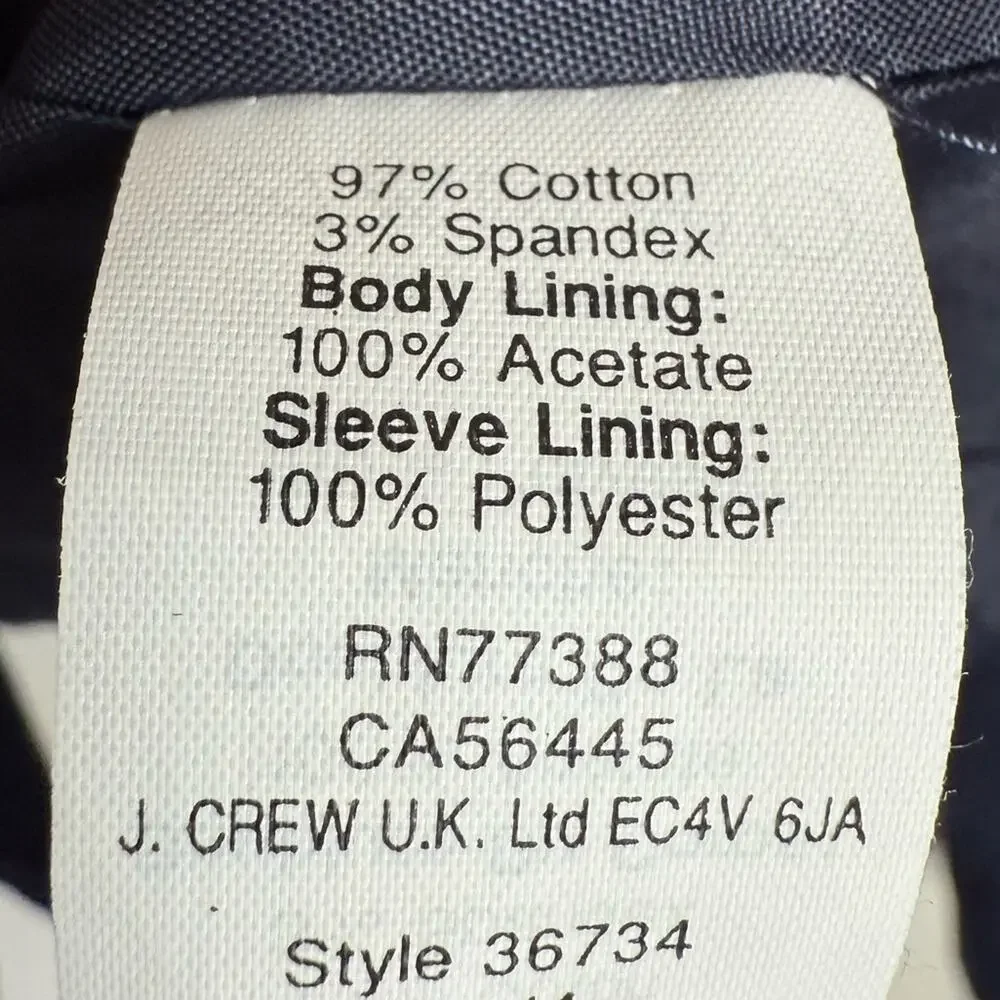 J.CREW Navy Classic Suiting Cotton Button-front Blazer W1770 Sz 2